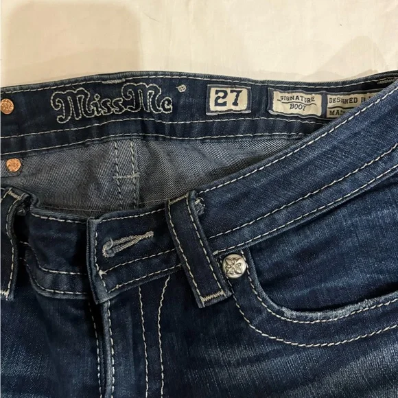 Miss Me Indigo Straight Leg Jeans with Embellished Cross Pocket - Picture 3 of 3